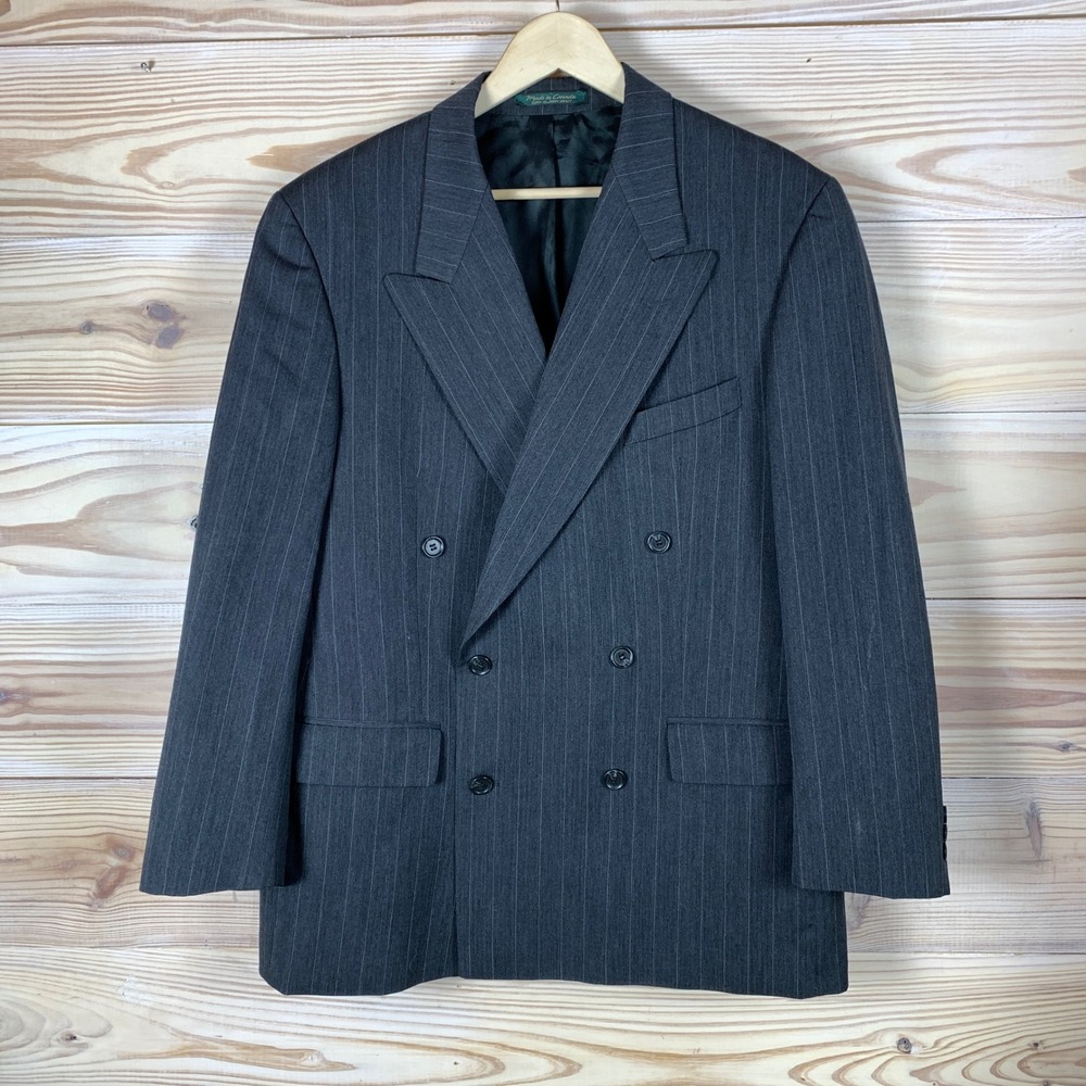 Double Breasted Fabrizio Cellini Blazer Men 44R Grey Pinstripe Pure New Wool VTG